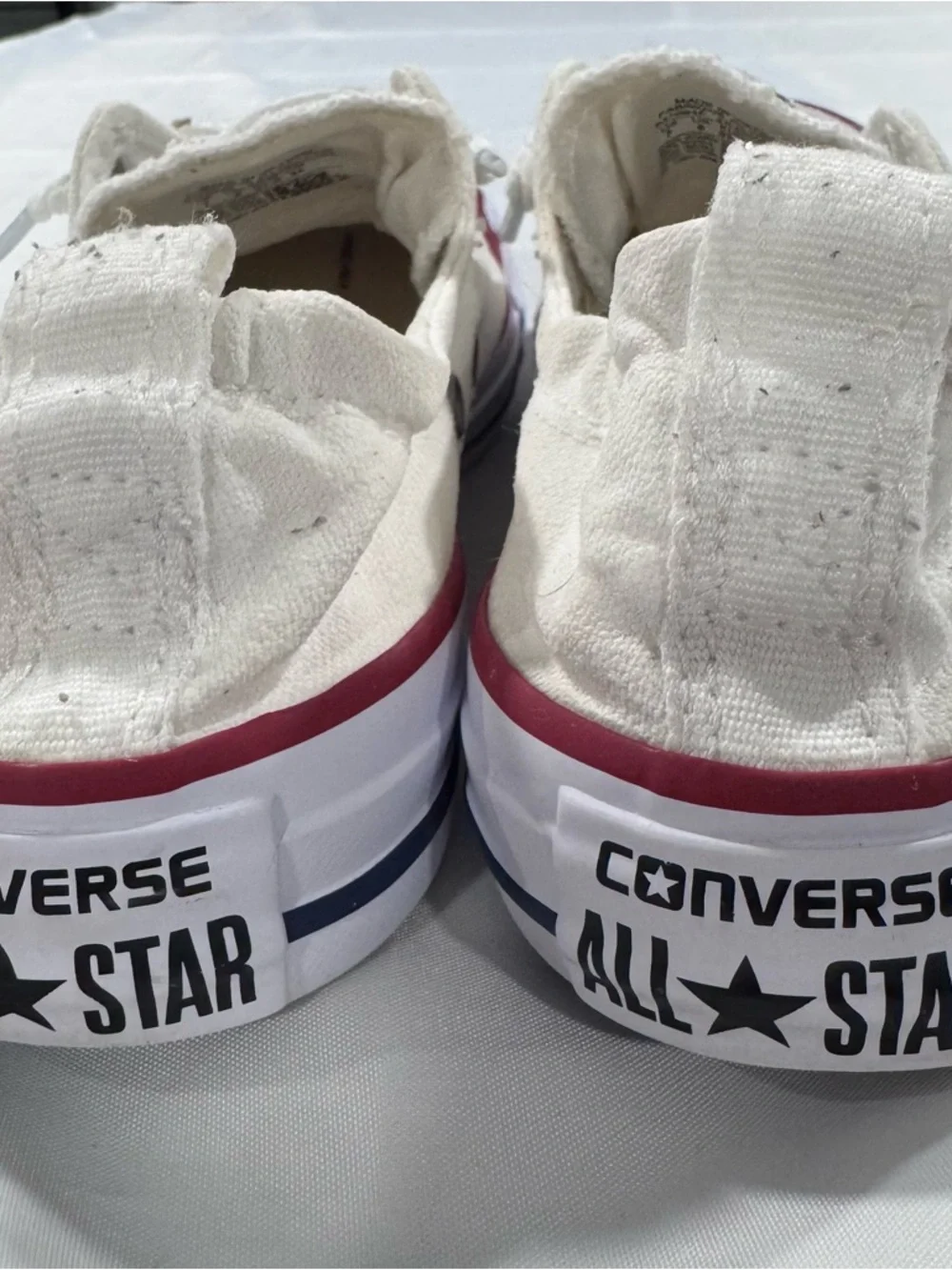 Converse White Low Top Sneakers with Burgundy Heel Stripe - Picture 6 of 8